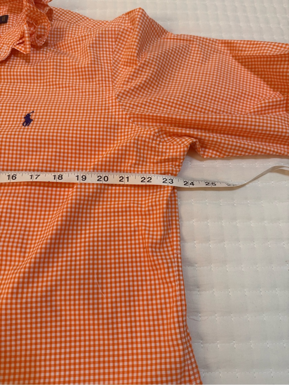 Upcycled Men’s Ralph Lauren Orange Gingham Ruffle-Collar Button Shirt - Picture 7 of 8